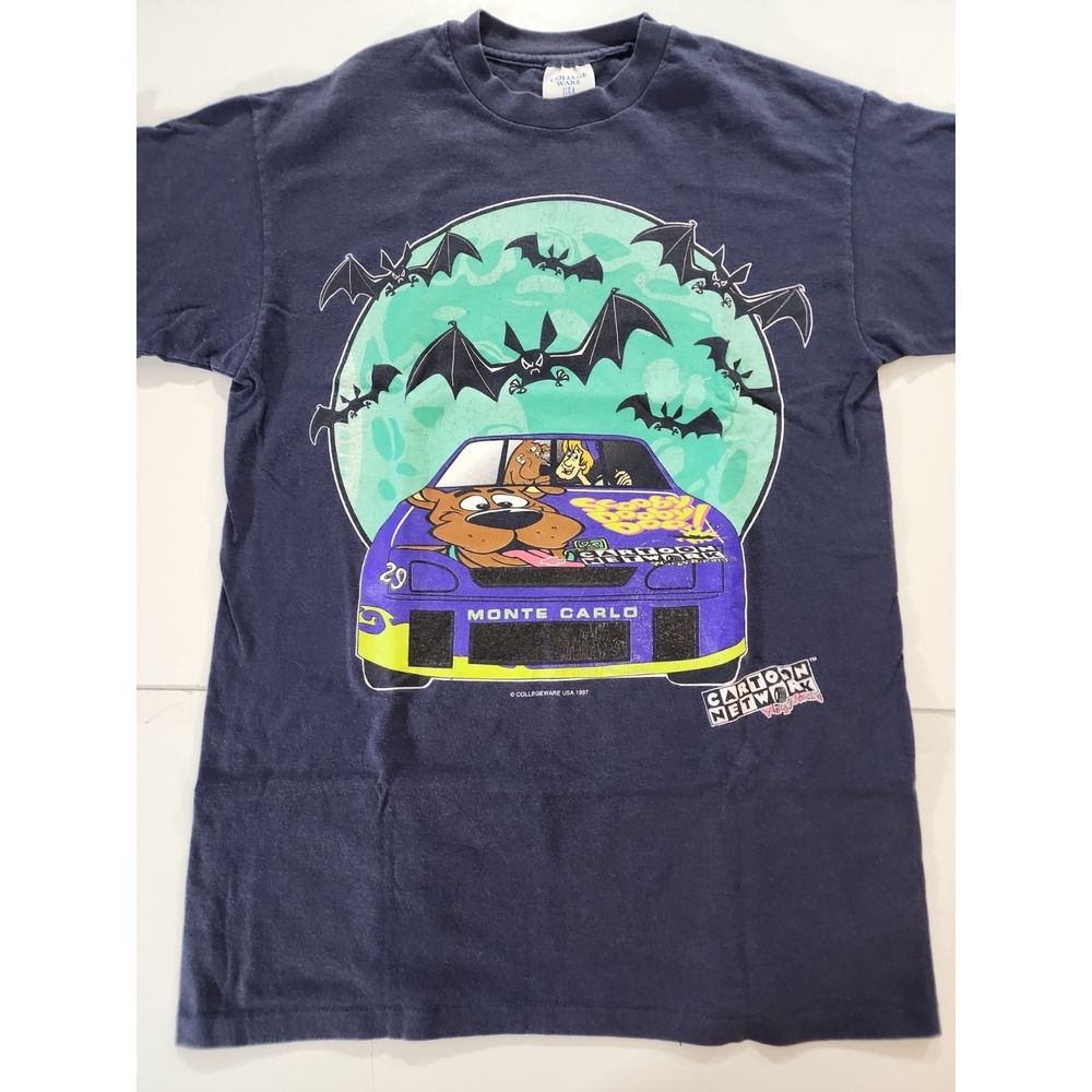 Vtg 1997 Scooby Doo NASCAR Shirt Medium College Ware Cartoon Network Wacky 90s